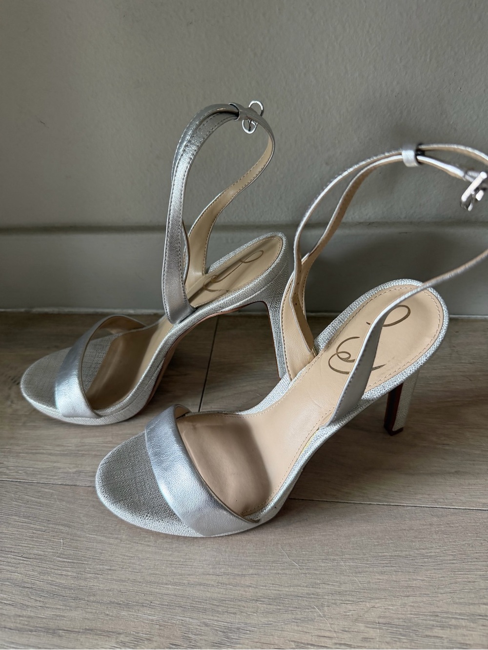 Sam Edelman Silver Metallic Open-Toe Stiletto Sandals